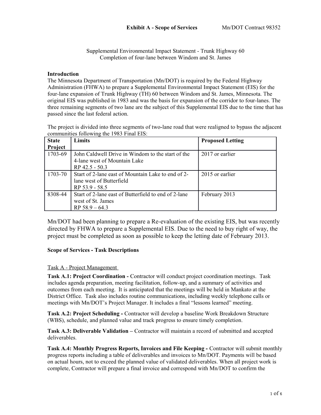 Exhibit a - Scope of Services Mn/DOT Contract 98352