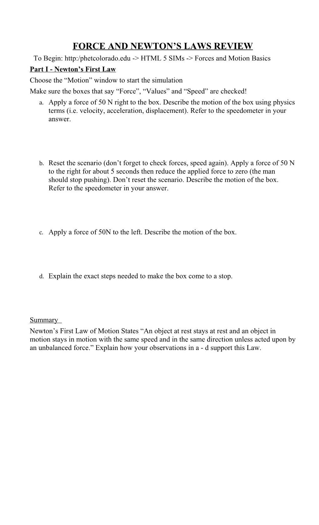 Force and Newton S Laws Review