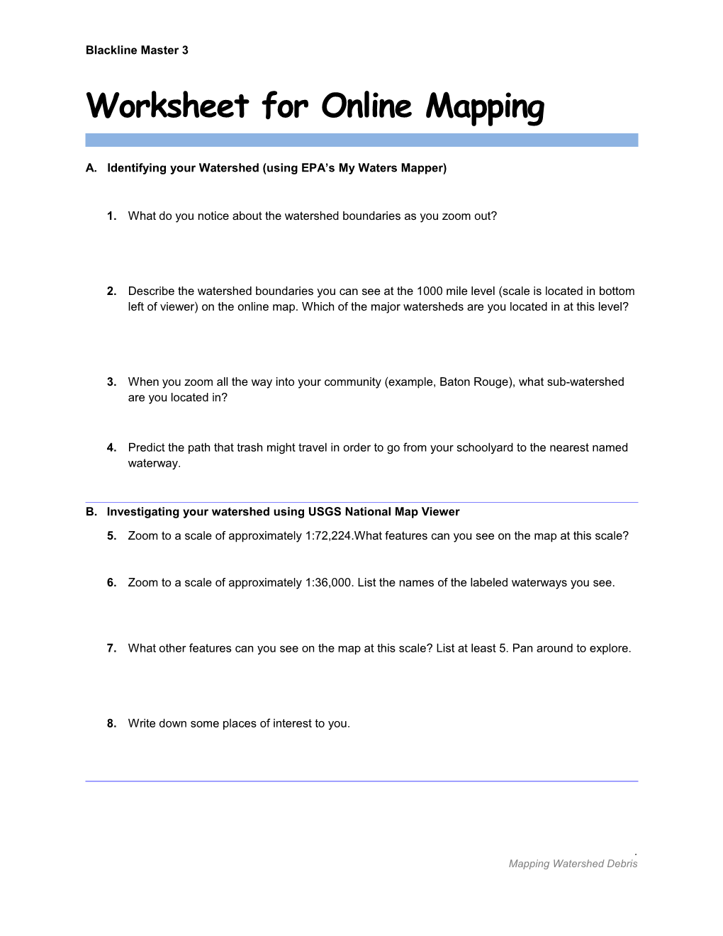 Worksheet for Online Mapping