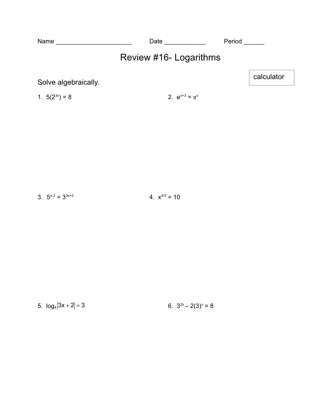 Review #16- Logarithms