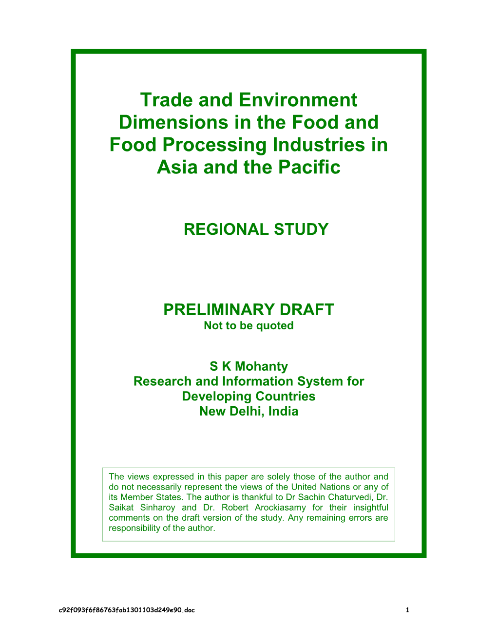 Trade and Environment Linkages in the Food and Food Processing Industry: an Analytical Framework