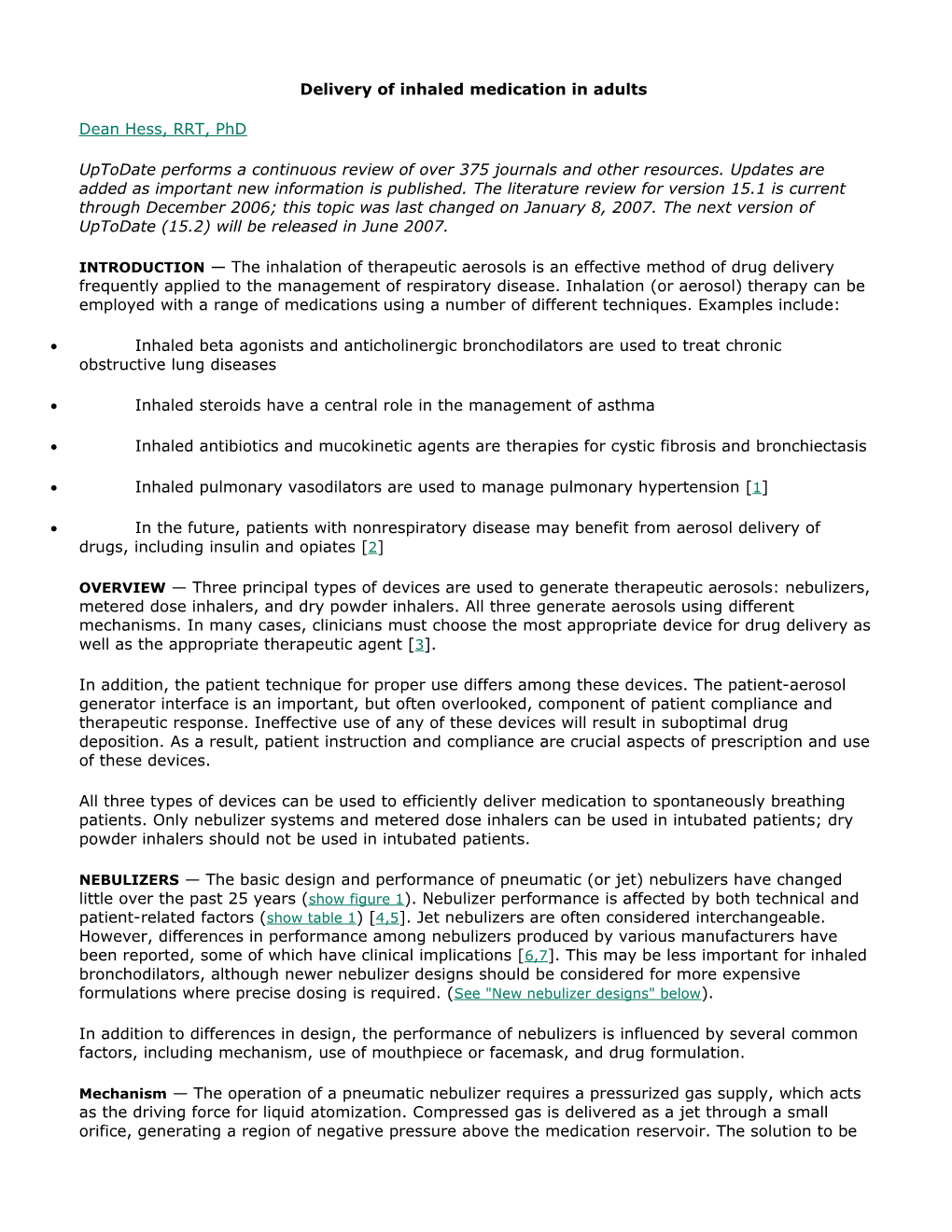 Delivery of Inhaled Medication in Adults