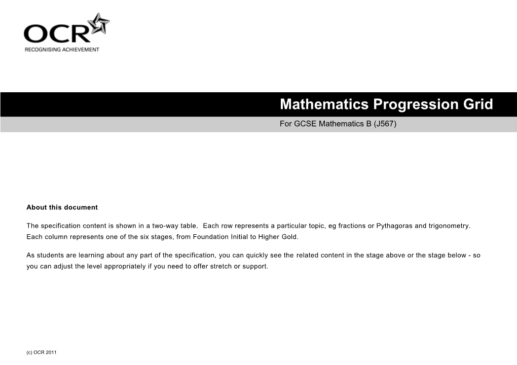 Mathematics Progression Grid