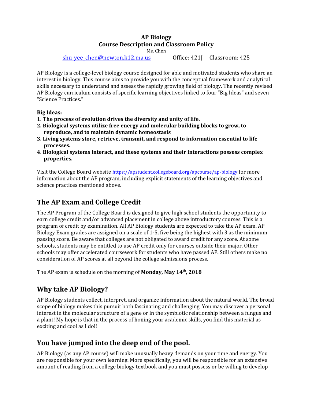 Course Description and Classroom Policy