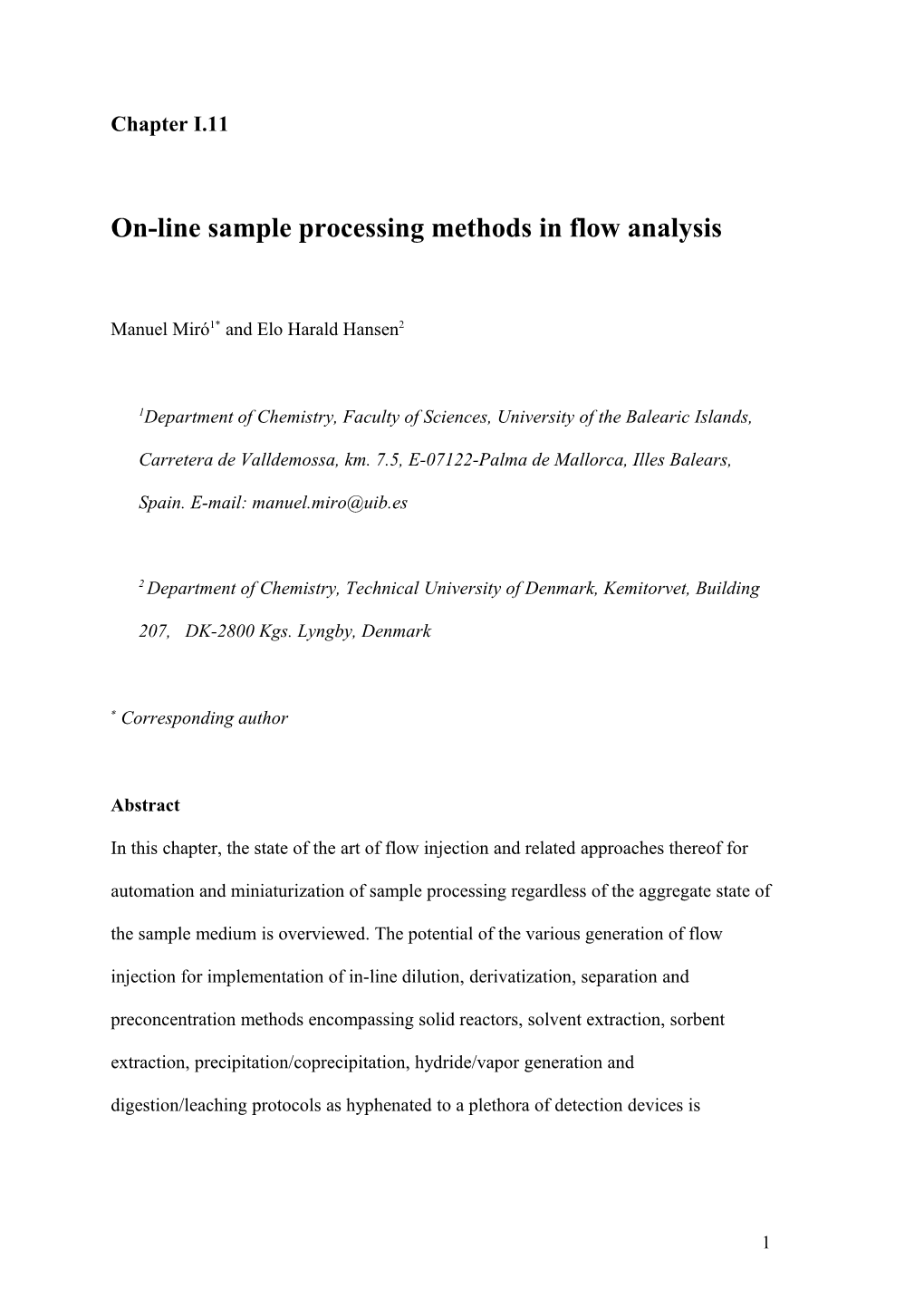 On-Line Sample Processing Methods in Flow Analysis