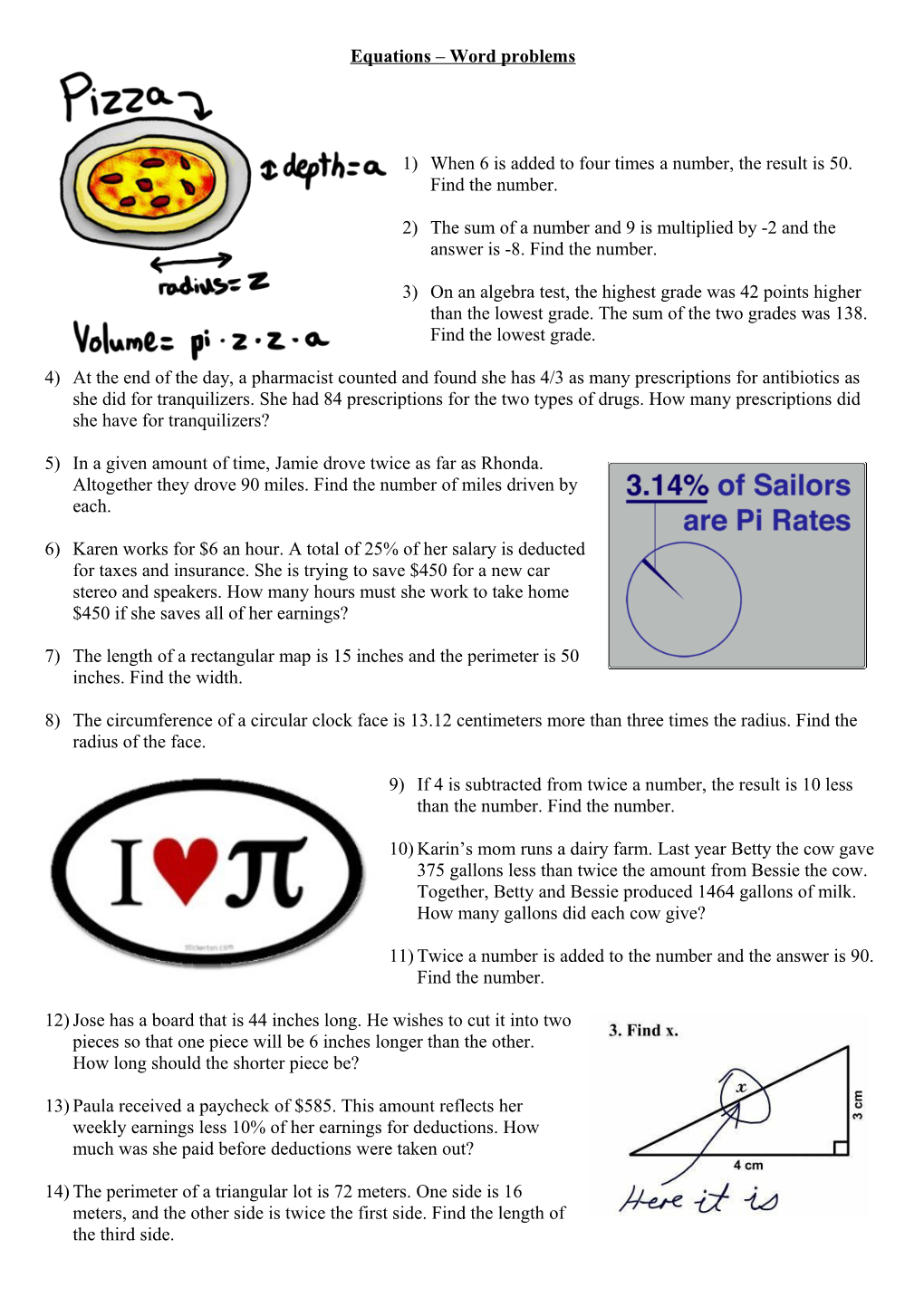 Equations Word Problems