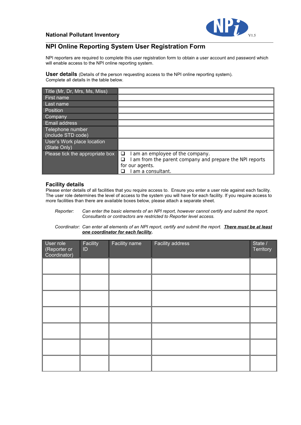 Online Reporting System User Registration Form