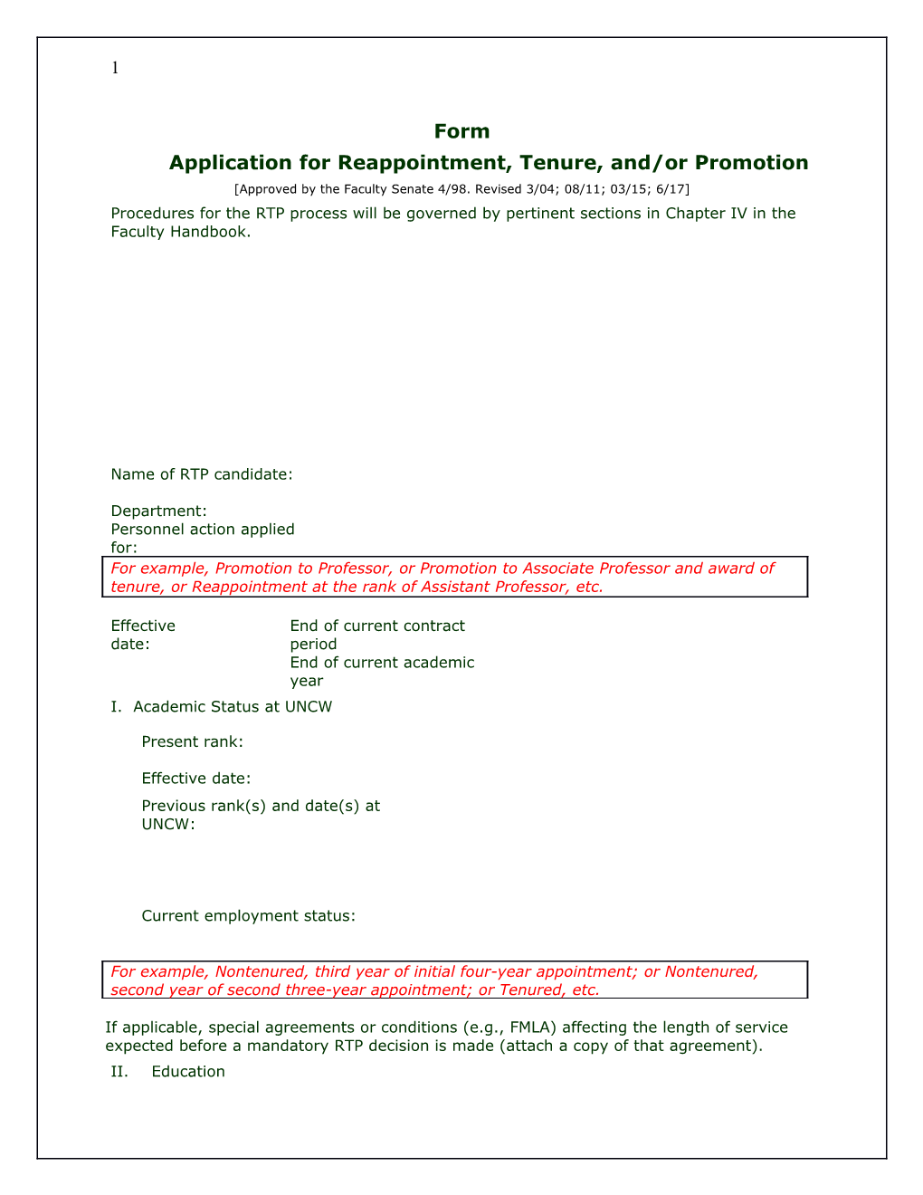 Application for Reappointment, Tenure, And/Or Promotion