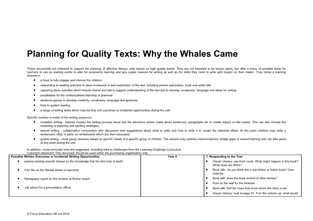 Planning for Quality Texts: Why the Whales Came