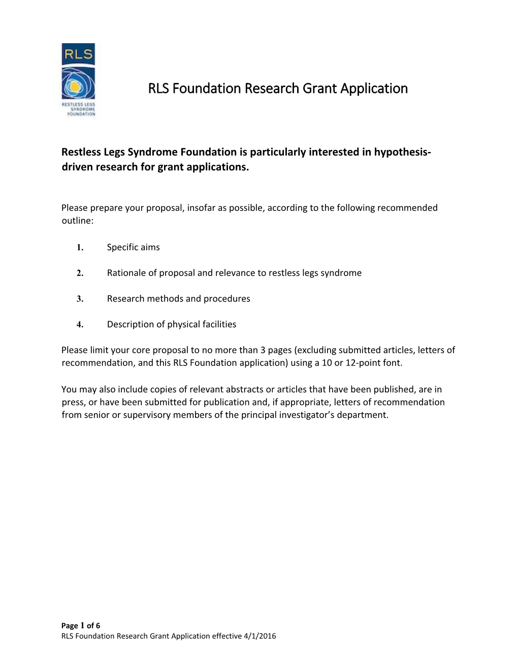 RLS Foundation Research Grant Application