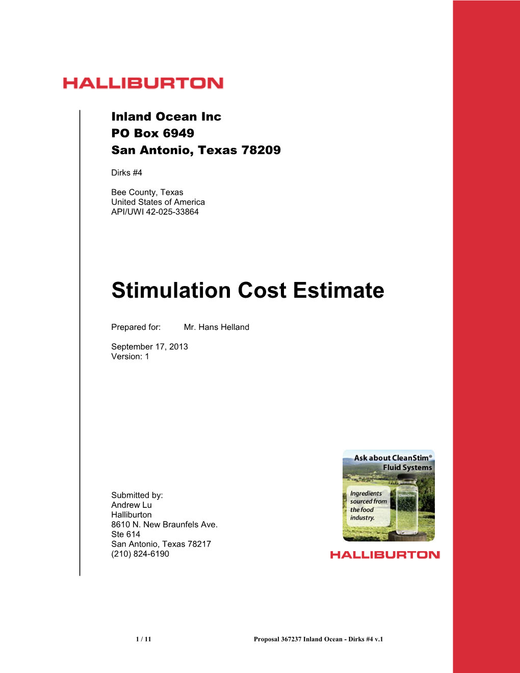 Stimulation Cost Estimate
