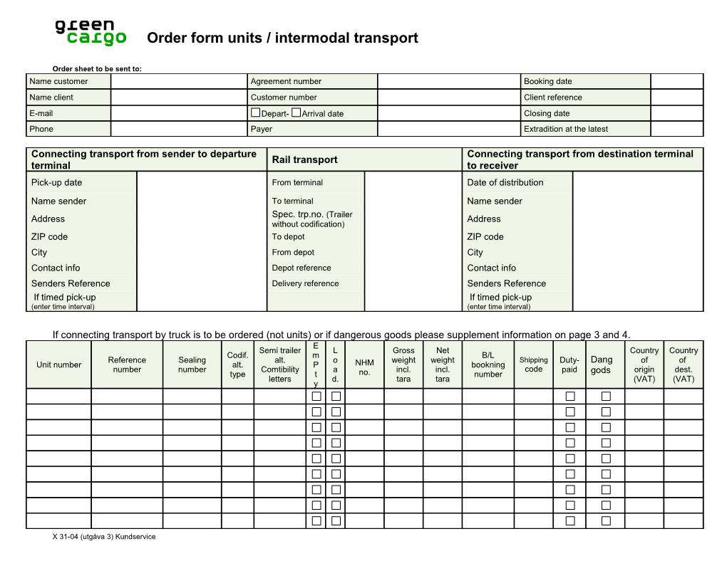 Blankett För Beställning Av Intermodal Transport Eng