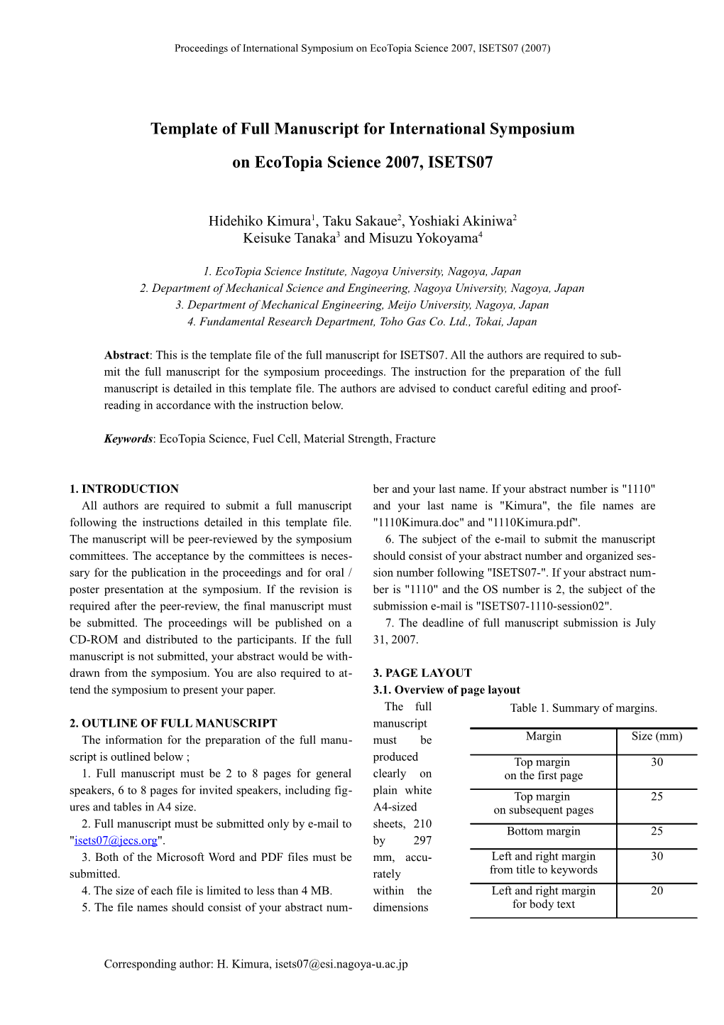 Template of Full Manuscript for ISETS07