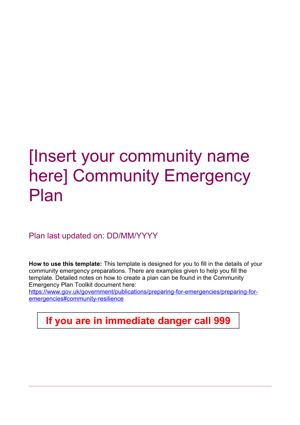 Insert Your Community Name Here Community Emergency Plan