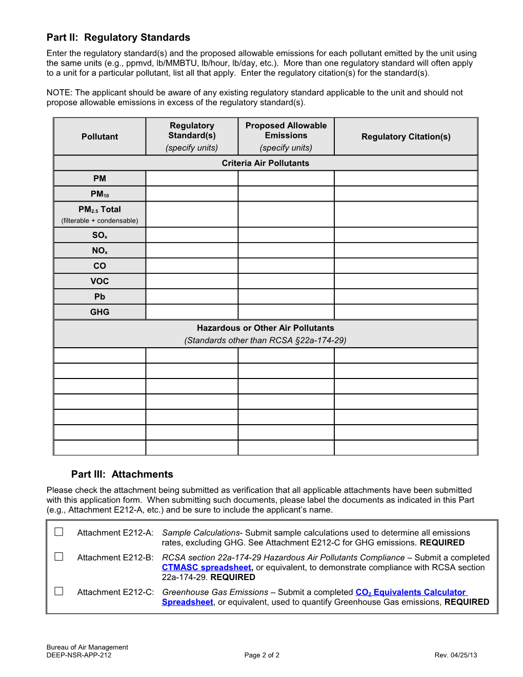 Supplemental Application Form -Unit Emissions