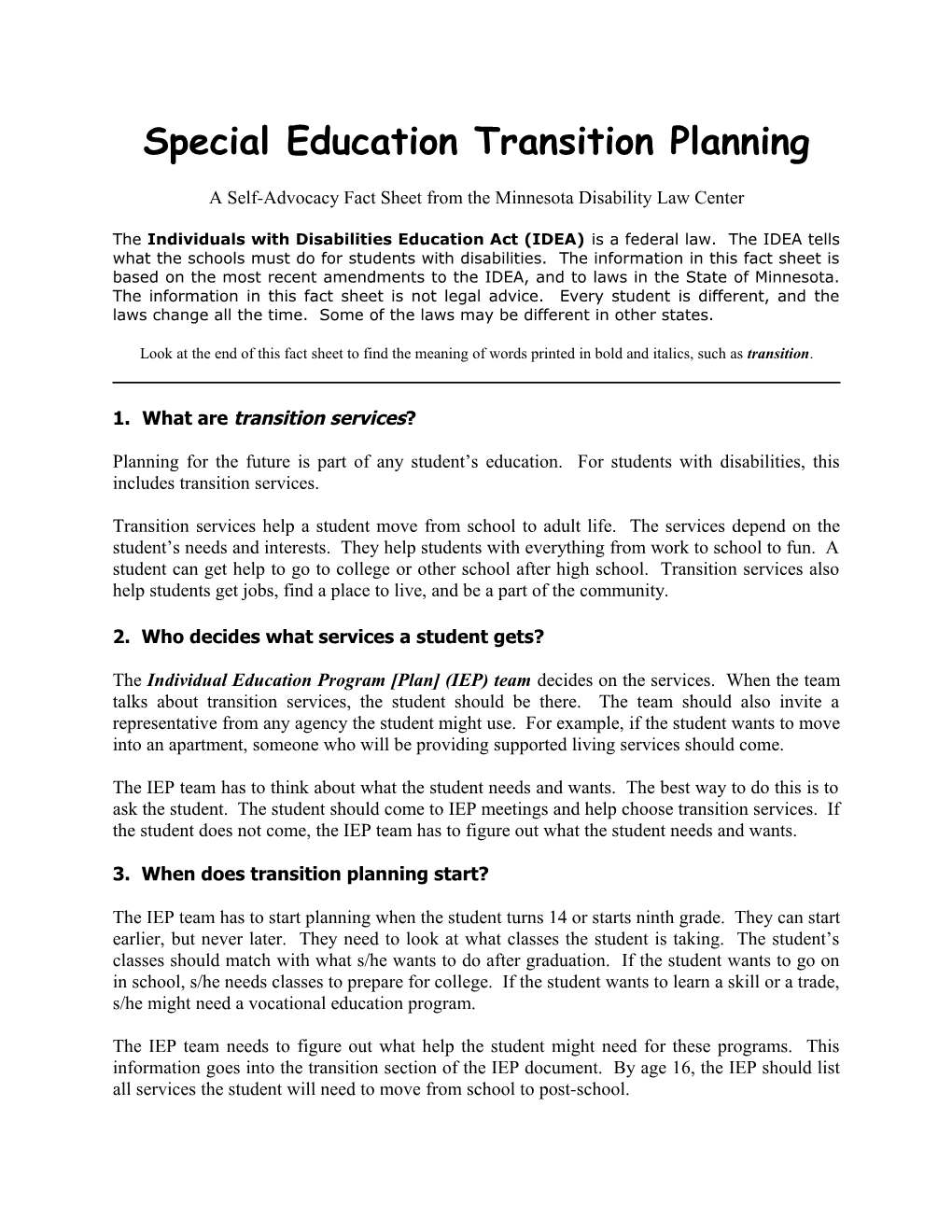 Special Education Transition Planning