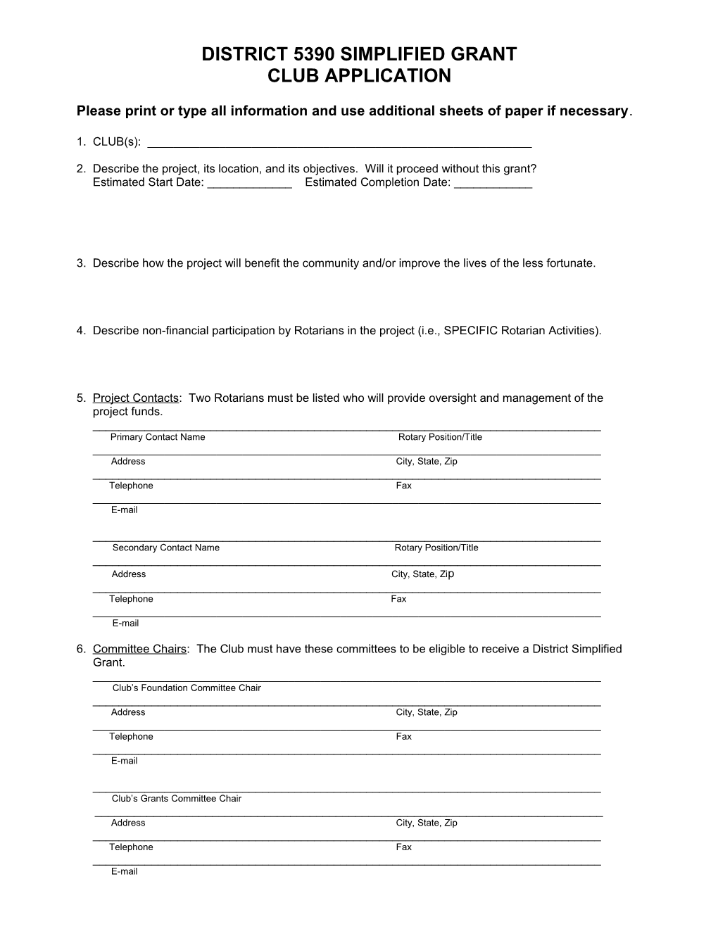 District 5390 Simplified Grant