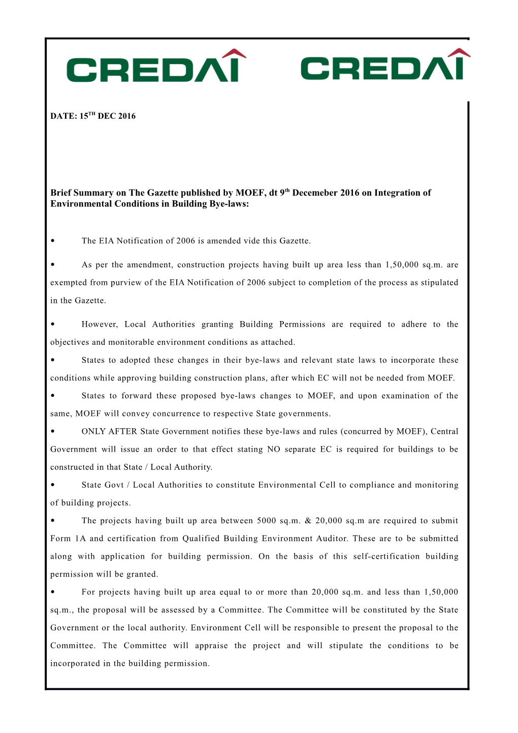 The EIA Notification of 2006 Is Amended Vide This Gazette