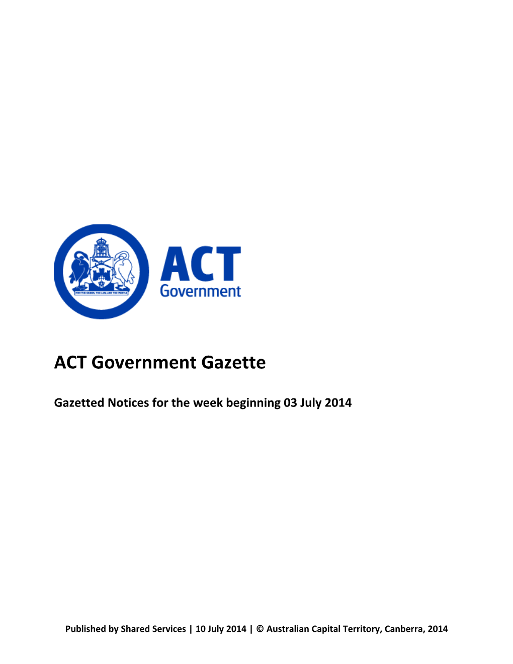 ACT Government Gazette 10 Jul 2014