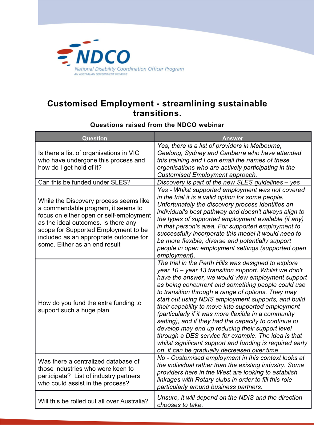 Customised Employment - Streamlining Sustainable Transitions