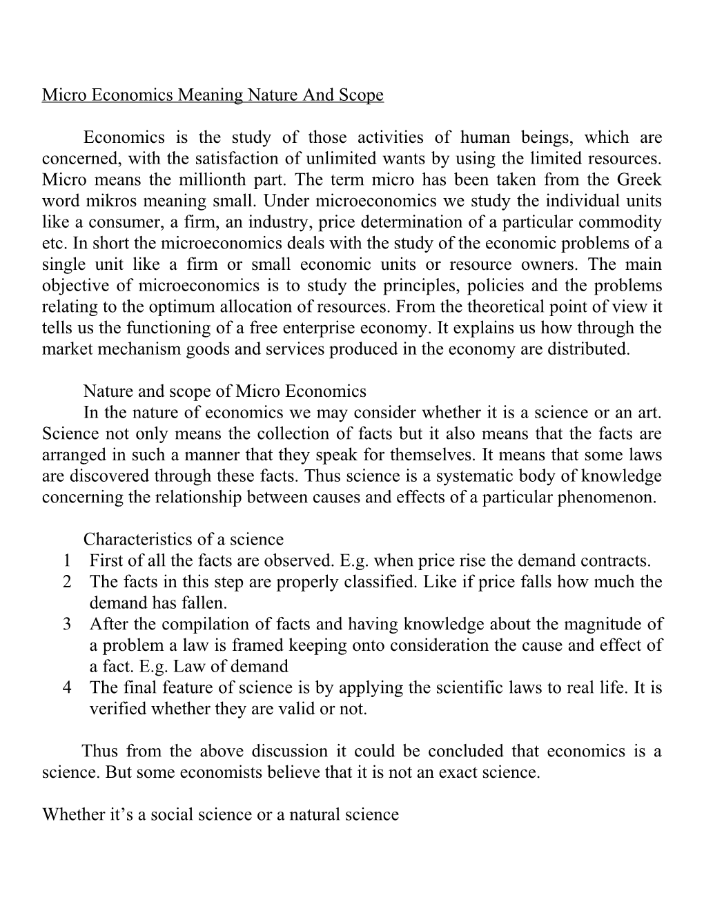 Micro Economics Meaning Nature and Scope