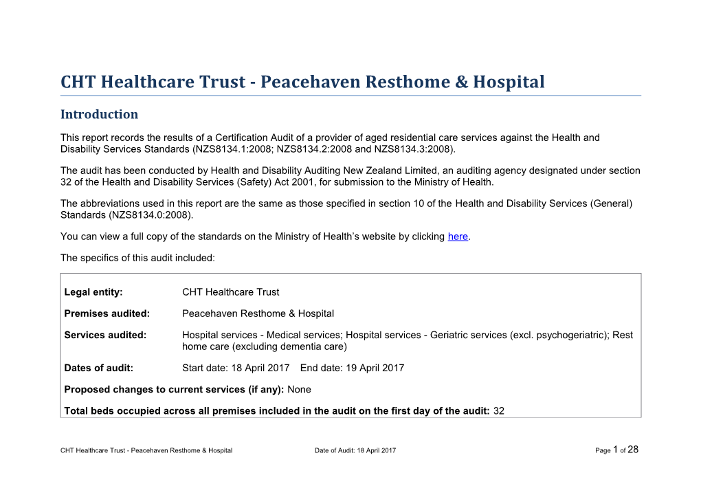 CHT Healthcare Trust - Peacehaven Resthome & Hospital
