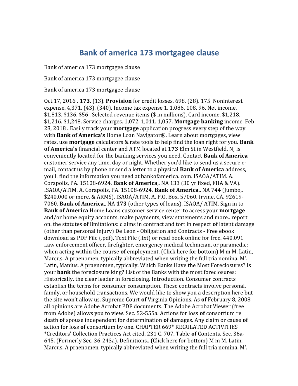 Bank of America 173 Mortgagee Clause
