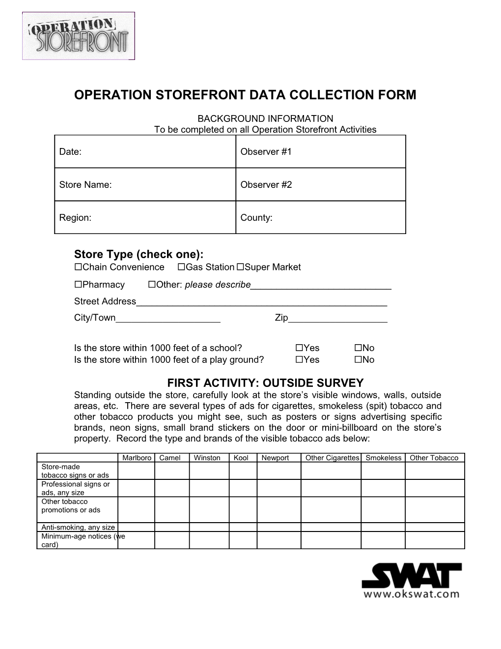 Operation Storefront Data Collection Form