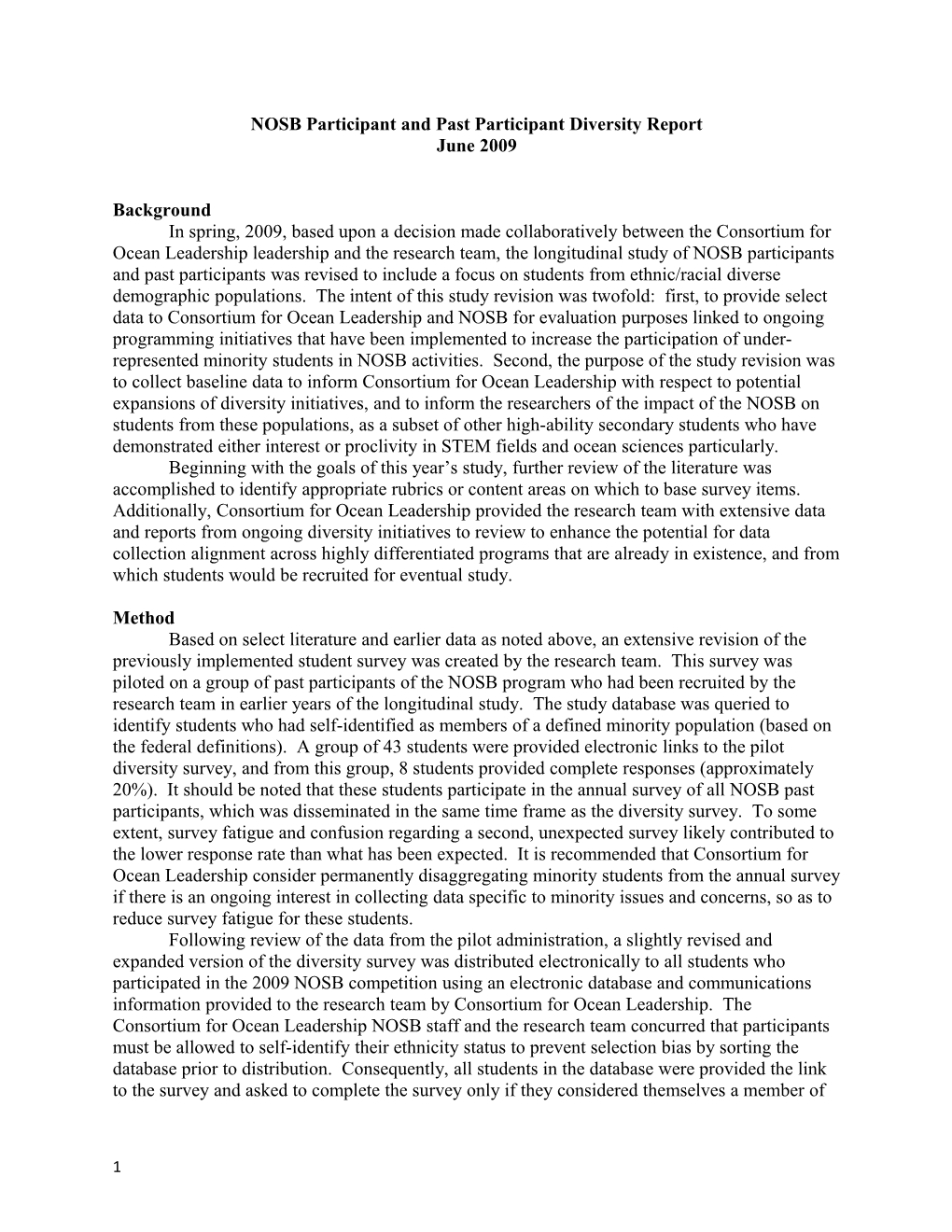 NOSB Participant and Past Participant Diversity Report