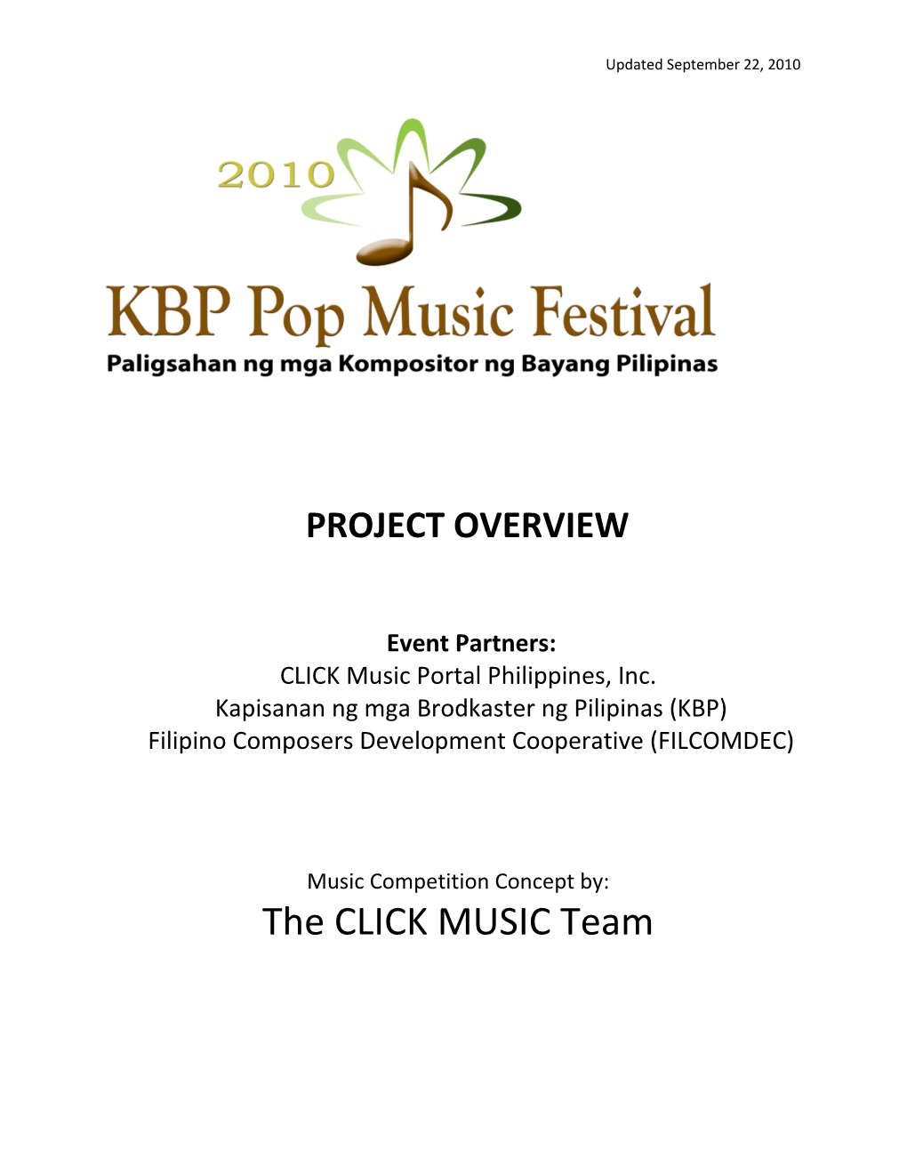 The 2010Kbppop Music Festival Is a Songwriting Competition Open to All Amateur and Professional