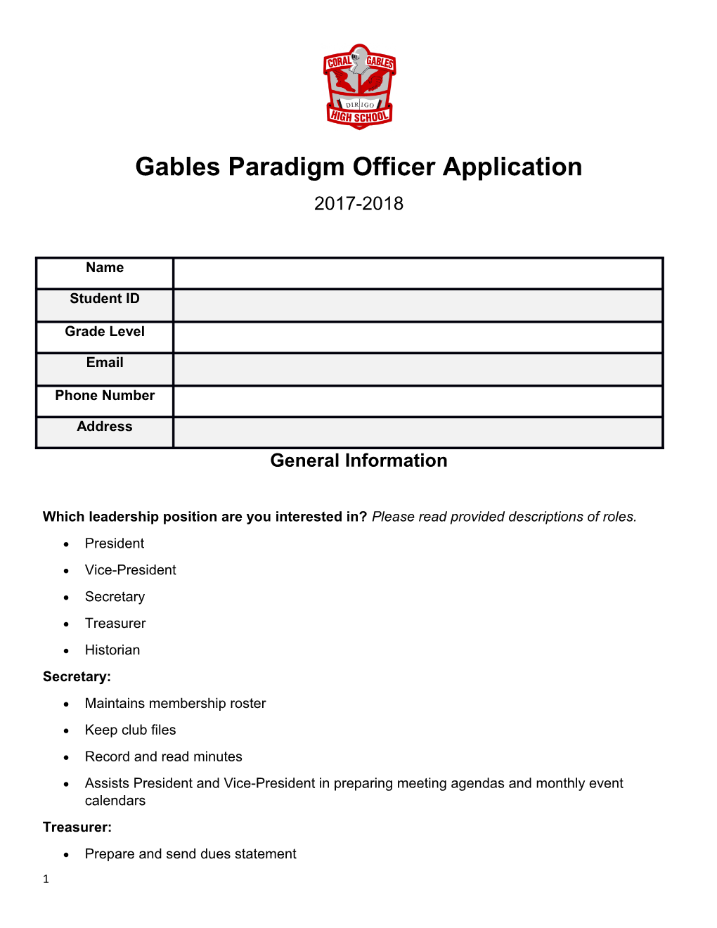 Gables Paradigm Officer Application