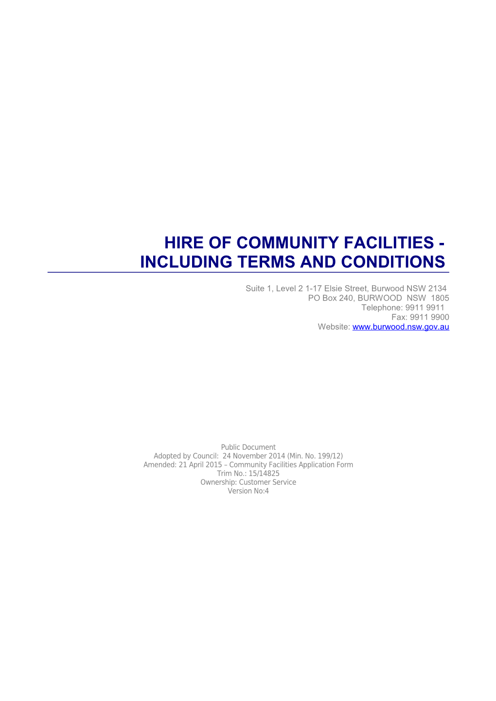 Community Venues & Facilities Hire Policy