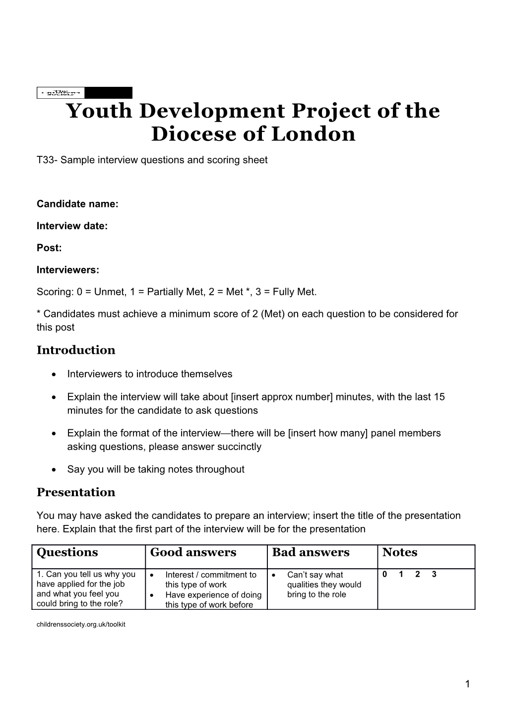 Youth Development Project of the Diocese of London