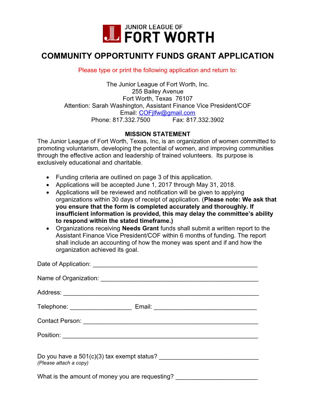 Community Needs Fund Grant Application