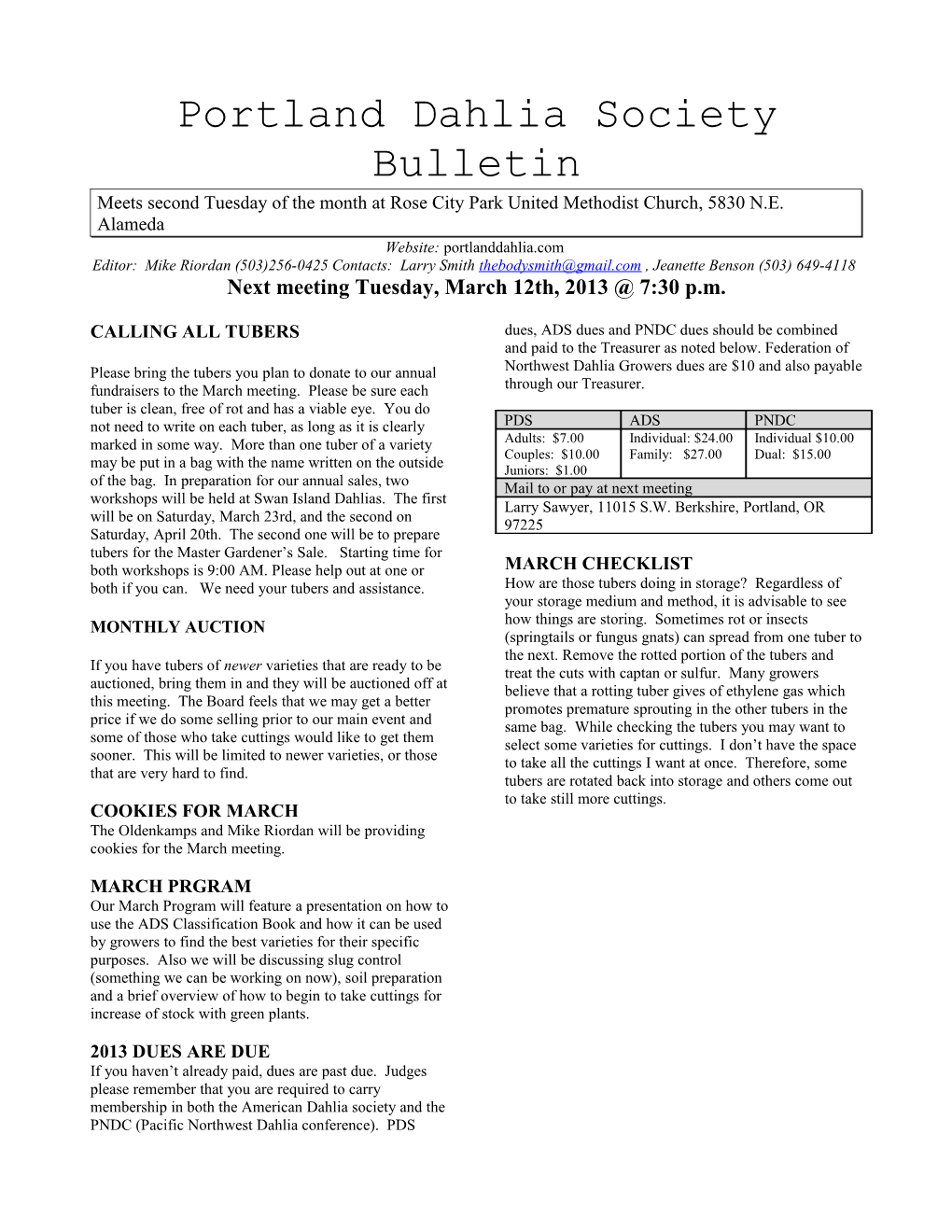 Portland Dahlia Society Bulletin