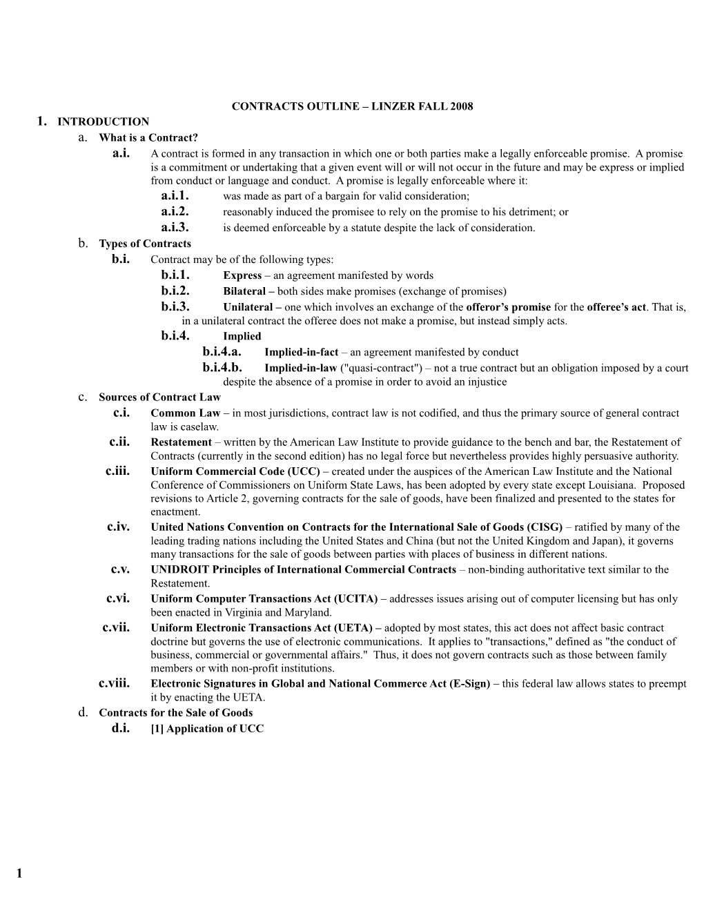 Contracts Outline Linzer Fall 2008