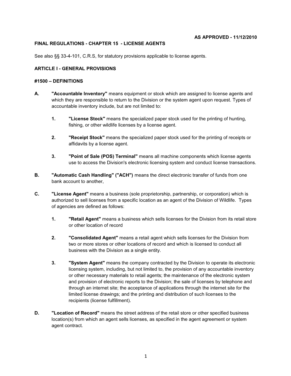 Final Regulations - Chapter 15 - License Agents