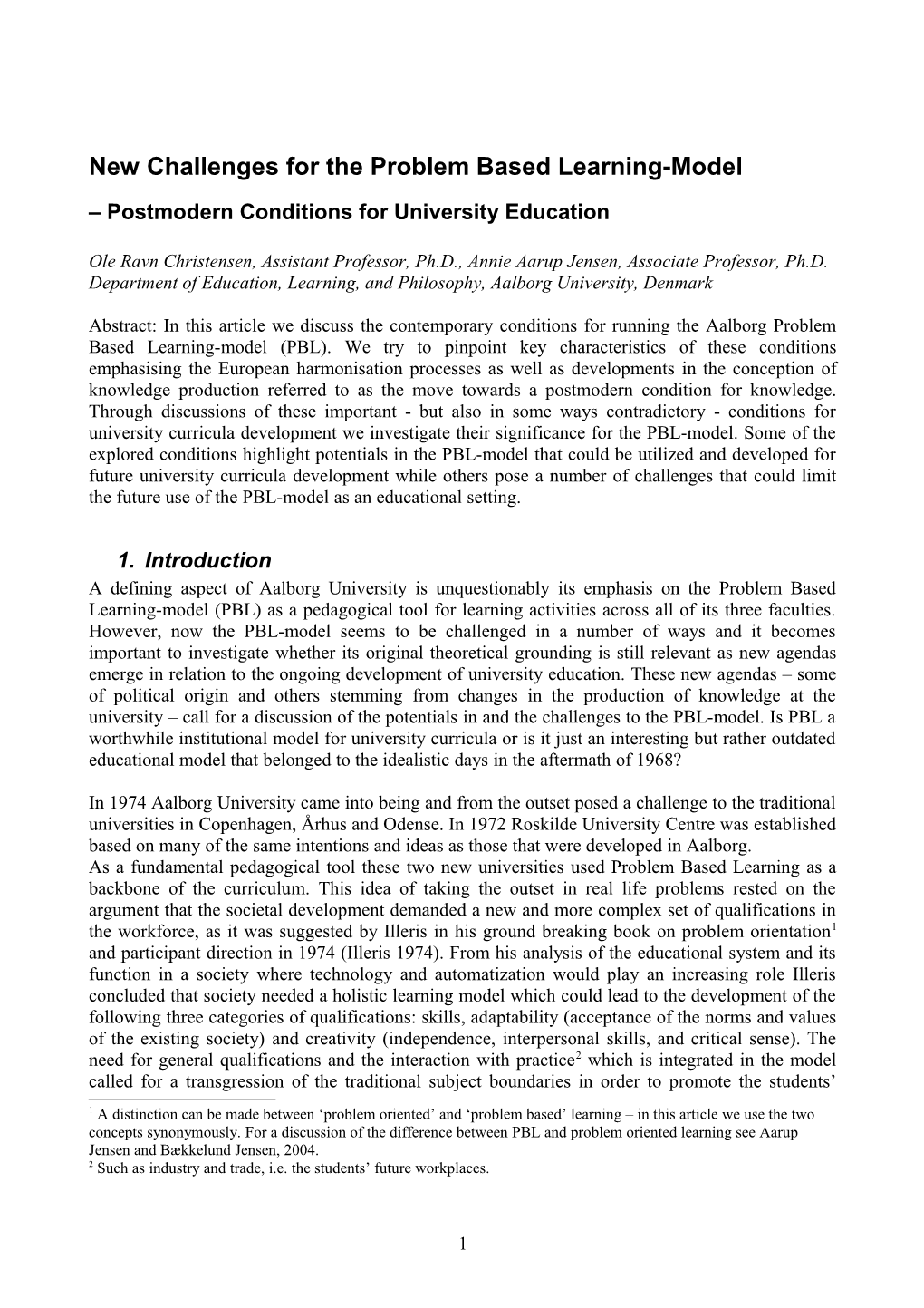 Postmodern Curriculum Development at University/In University Education