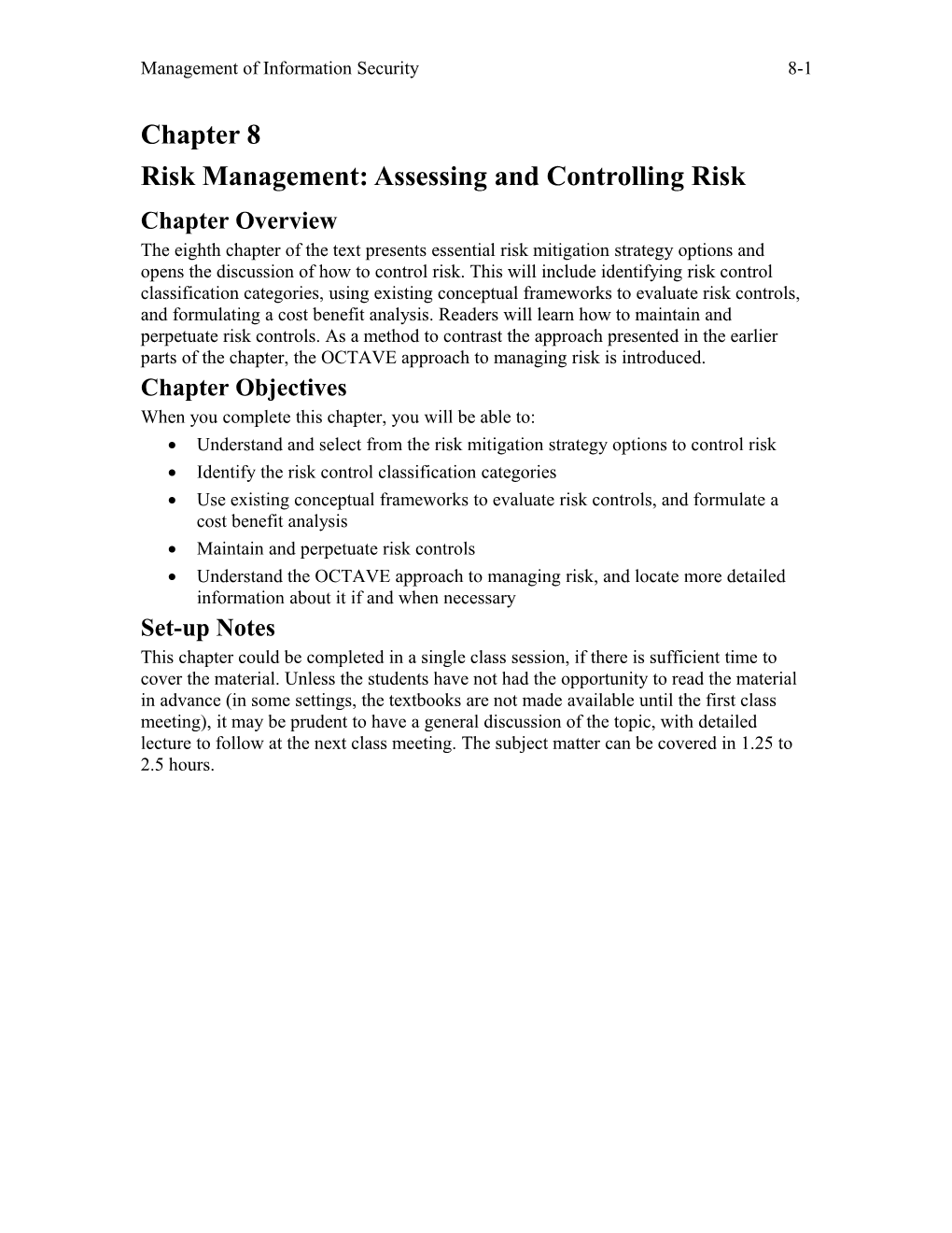 Risk Management:Assessing and Controlling Risk