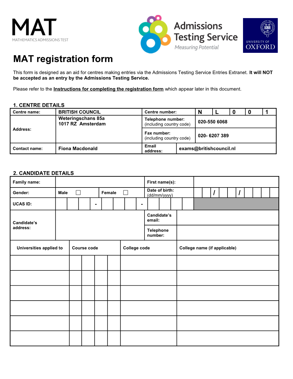 MAT Registration Form