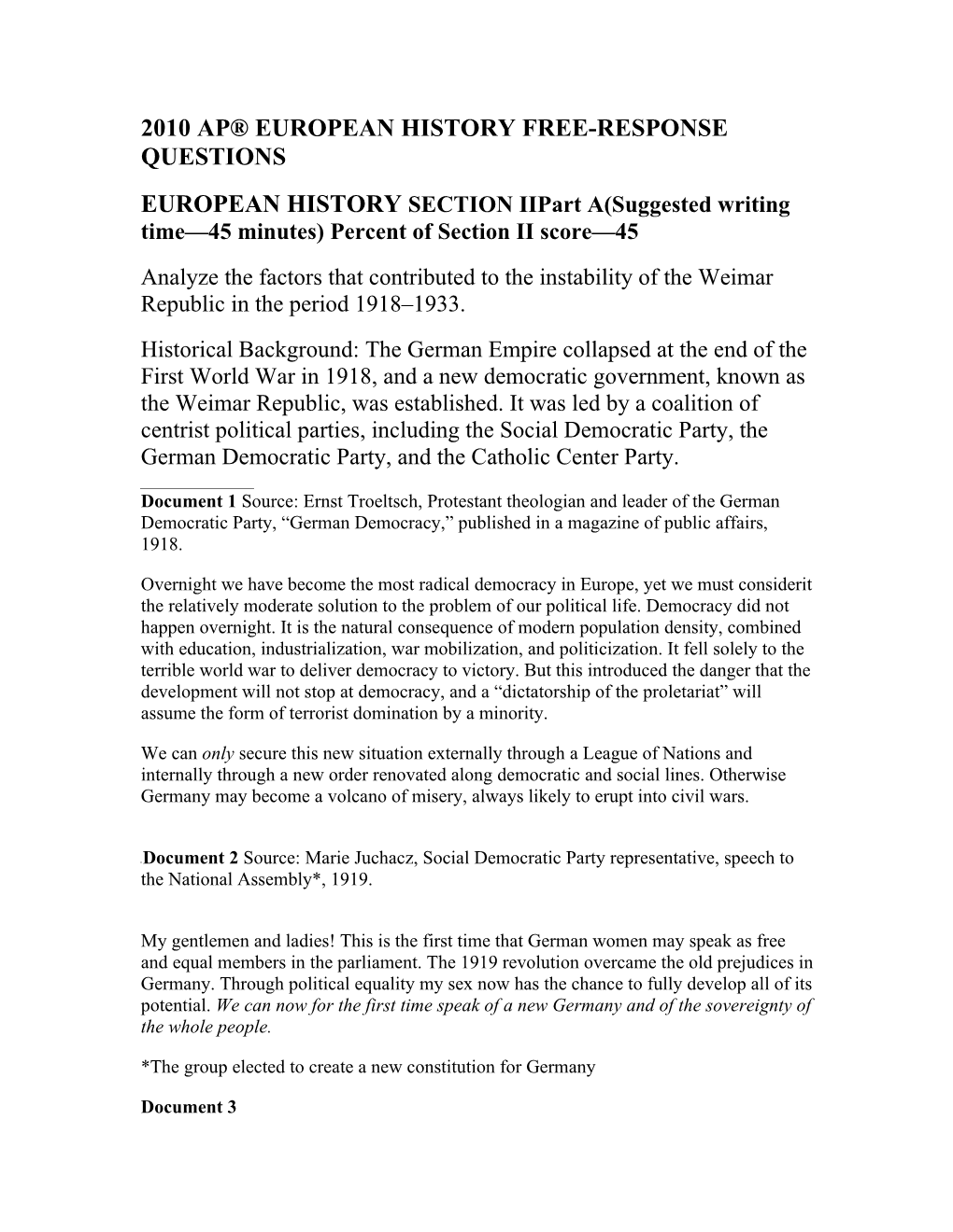 2010 Ap European History Free-Response Questions