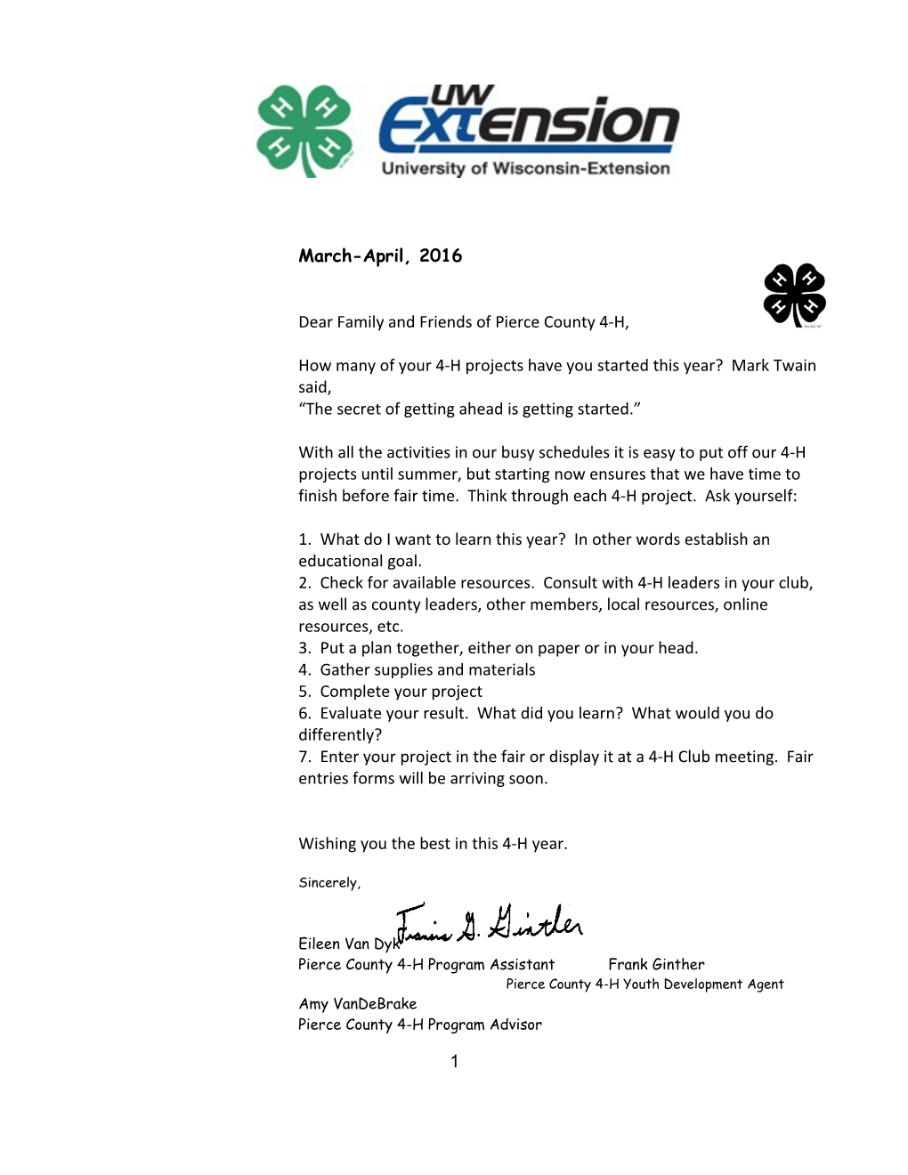 Dear Family and Friends of Pierce County 4-H