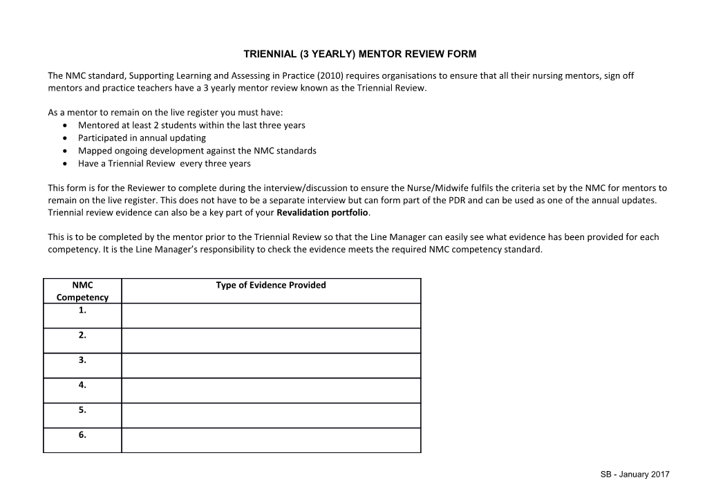 Triennial (3 Yearly) Mentor Review Form