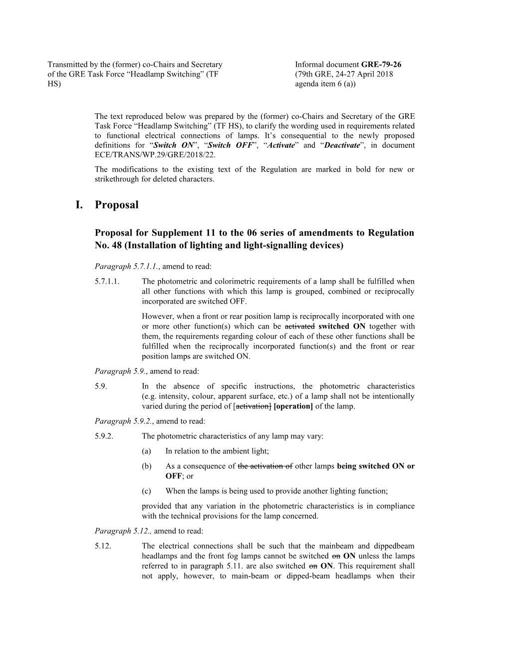 Proposal for Supplement 11 to the 06 Series of Amendments to Regulation No. 48 (Installation