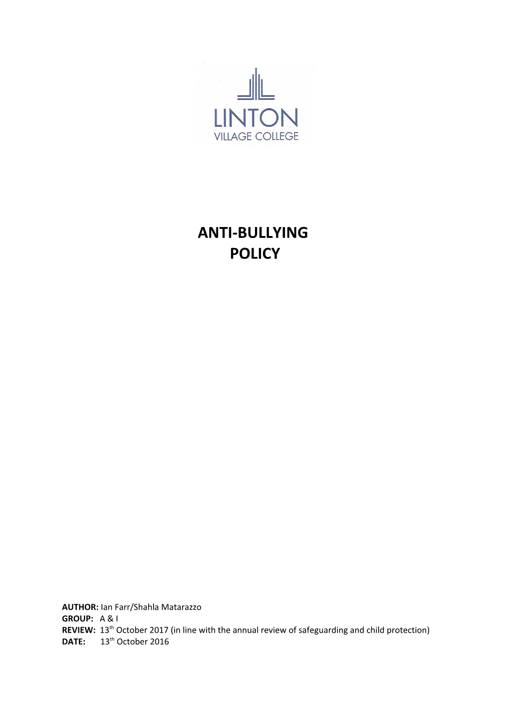 Draft Linton Village College Anti Bullying Policy