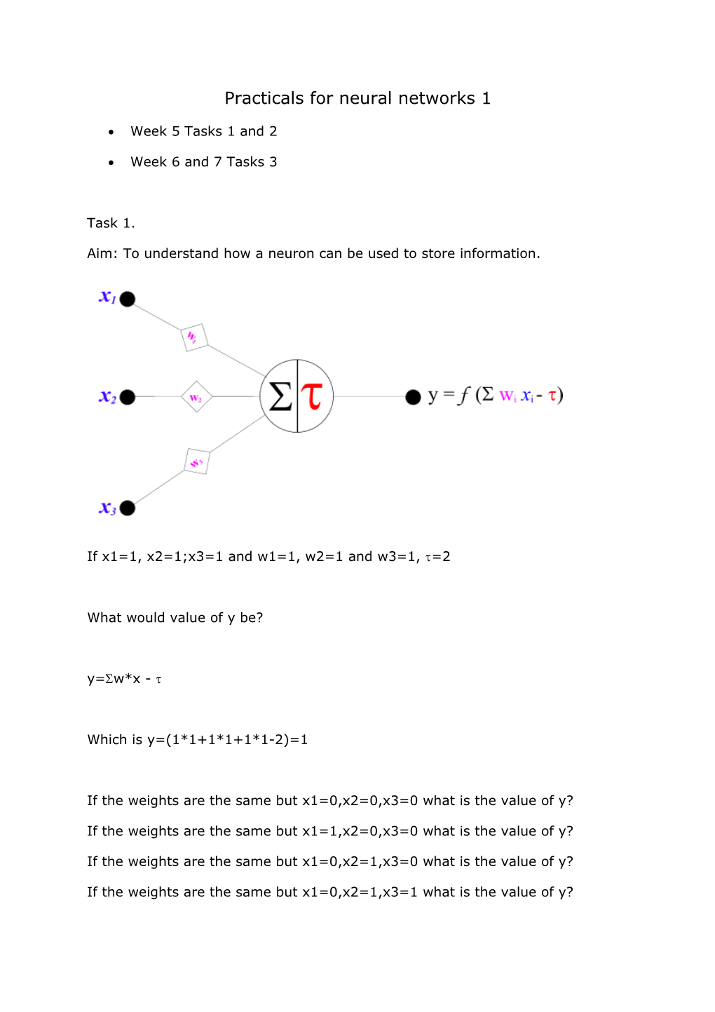 Practicals for Neural Networks 1