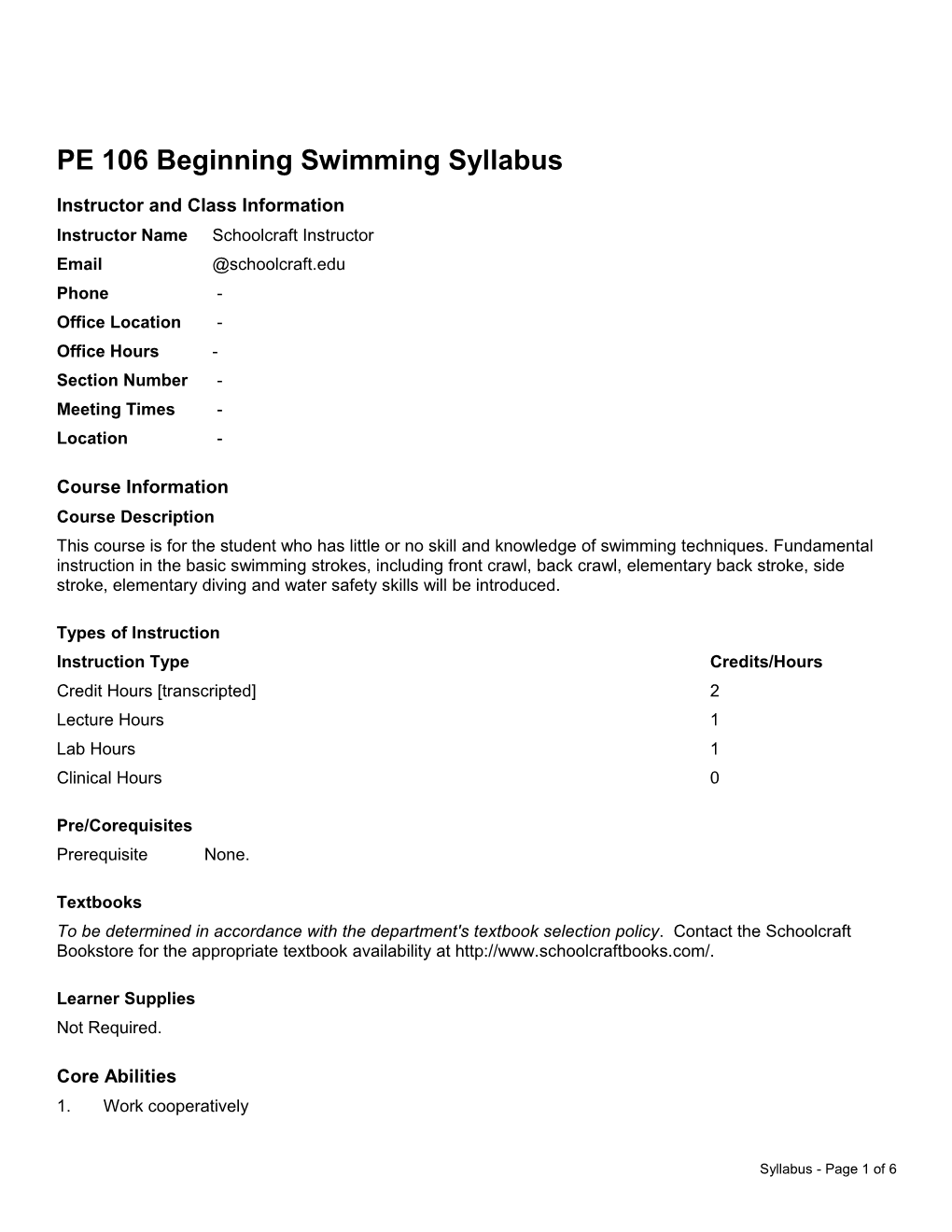 Instructor and Class Information