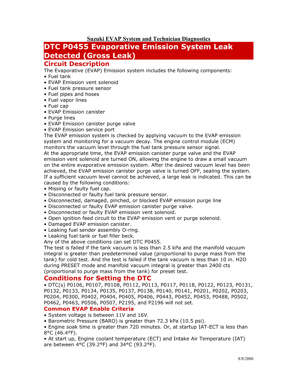 Suzuki EVAP System and Technician Diagnostics