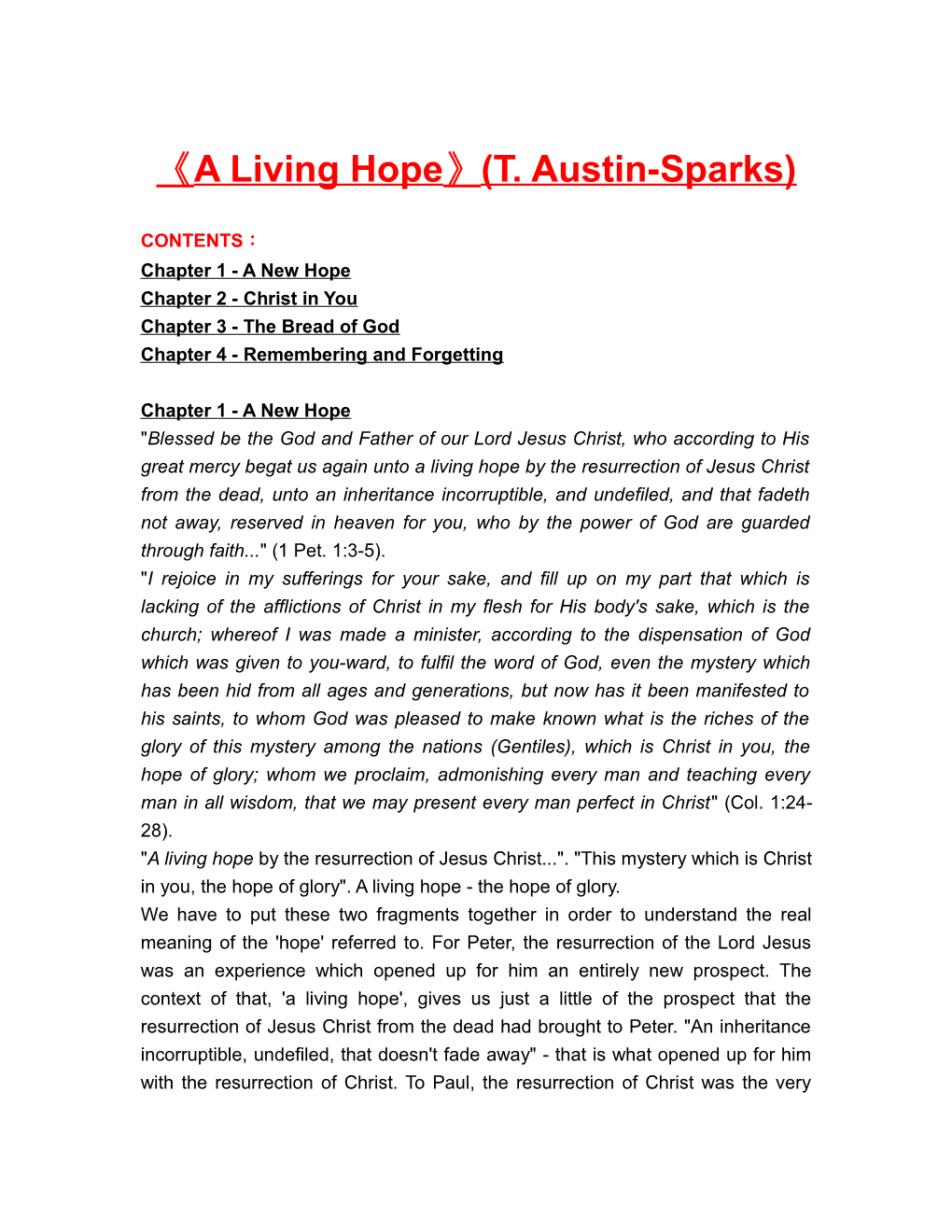 A Living Hope (T. Austin-Sparks)