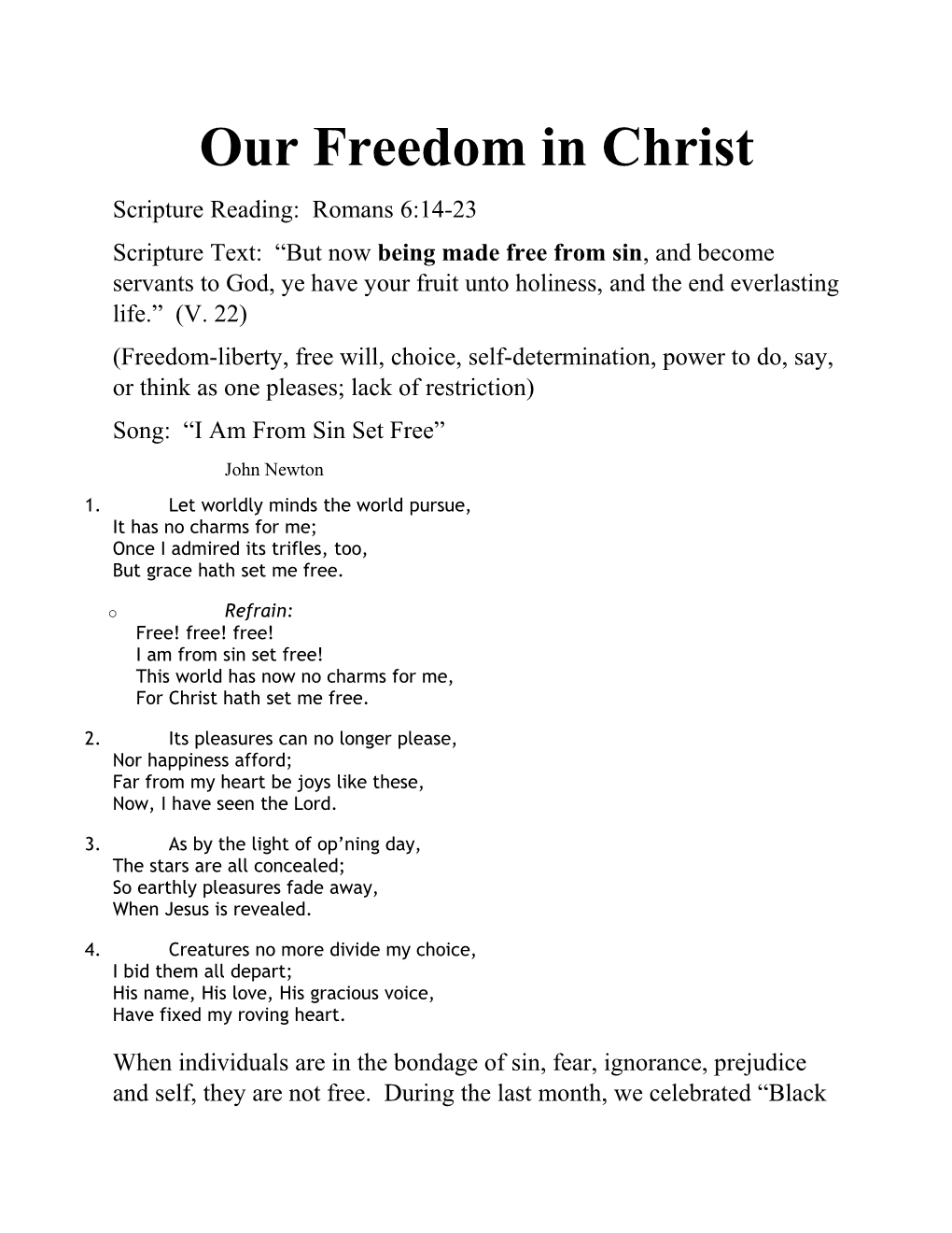 Our Freedom in Christ